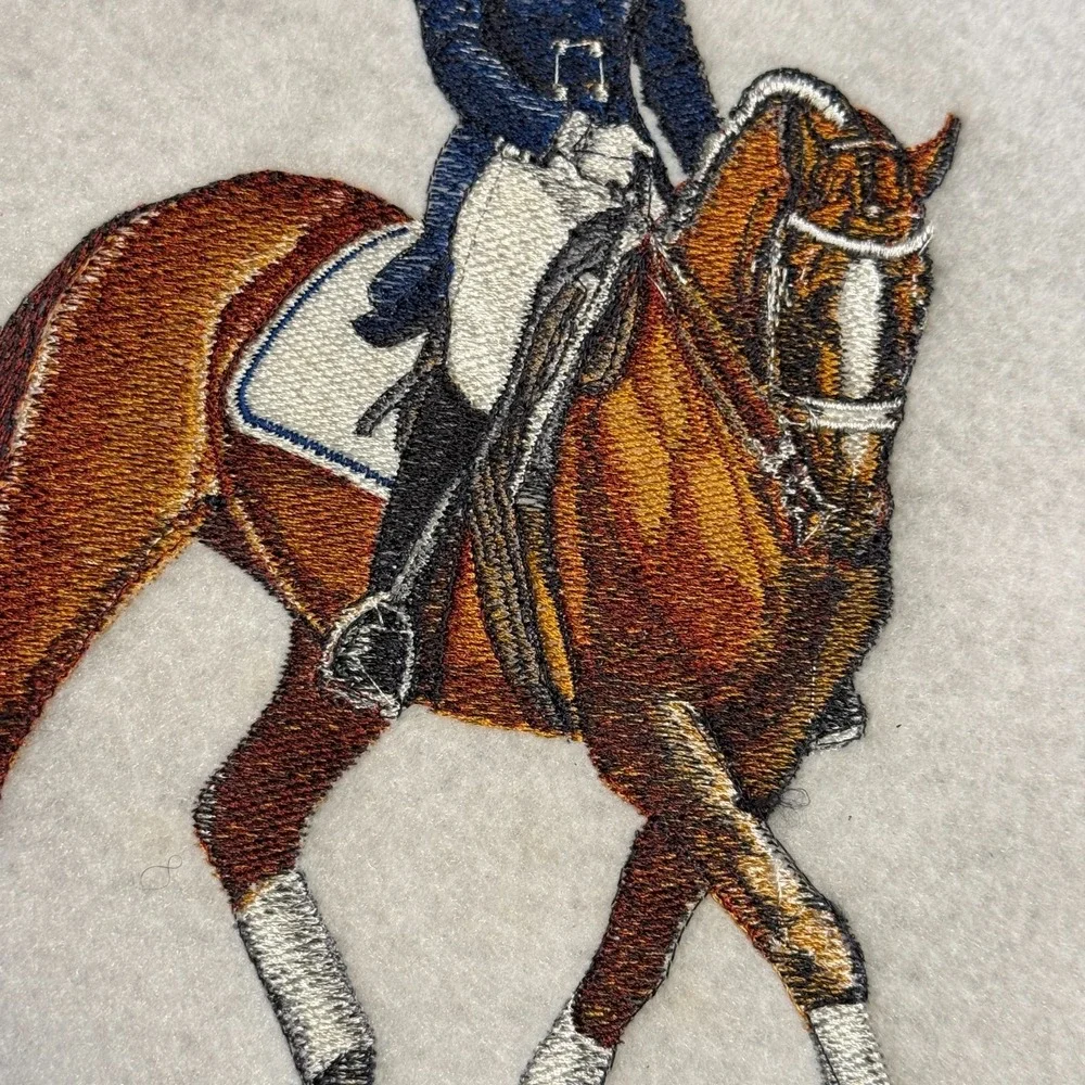 Vtg Warmblood Full-Body Horse Dressage Equestrian Scene Handmade Embroidery